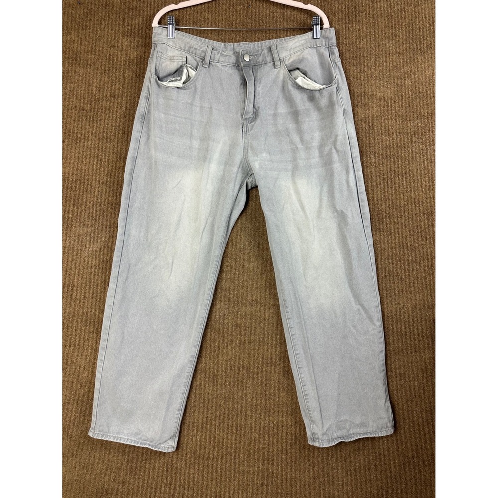 Manfinity Womens Jeans XL Gray Distressed Denim Wide Leg High Waist Casual